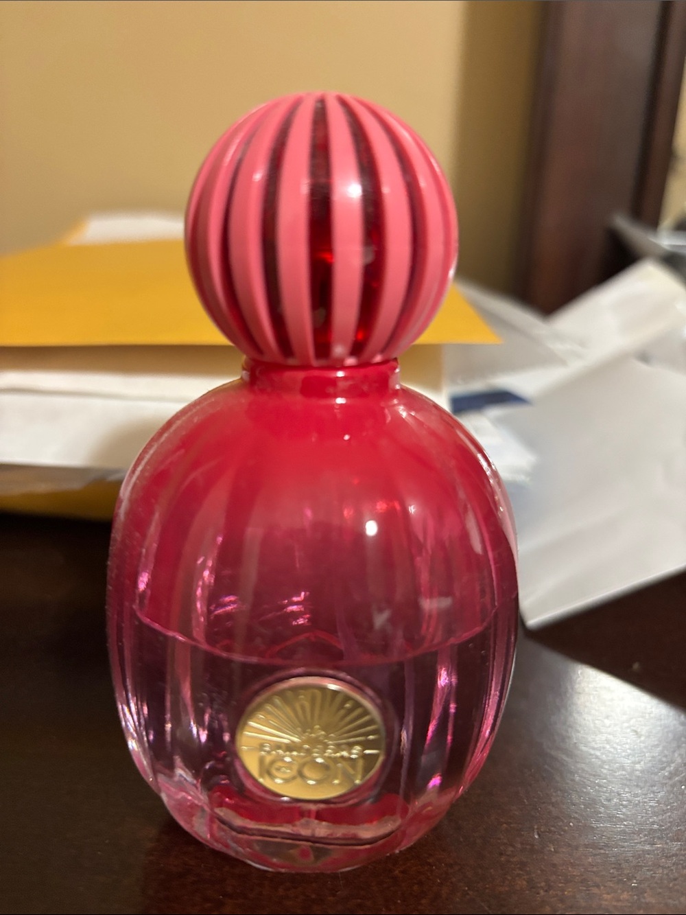 Pink Glass Decorative Bottle with Gold Accent Antonio Banderas
